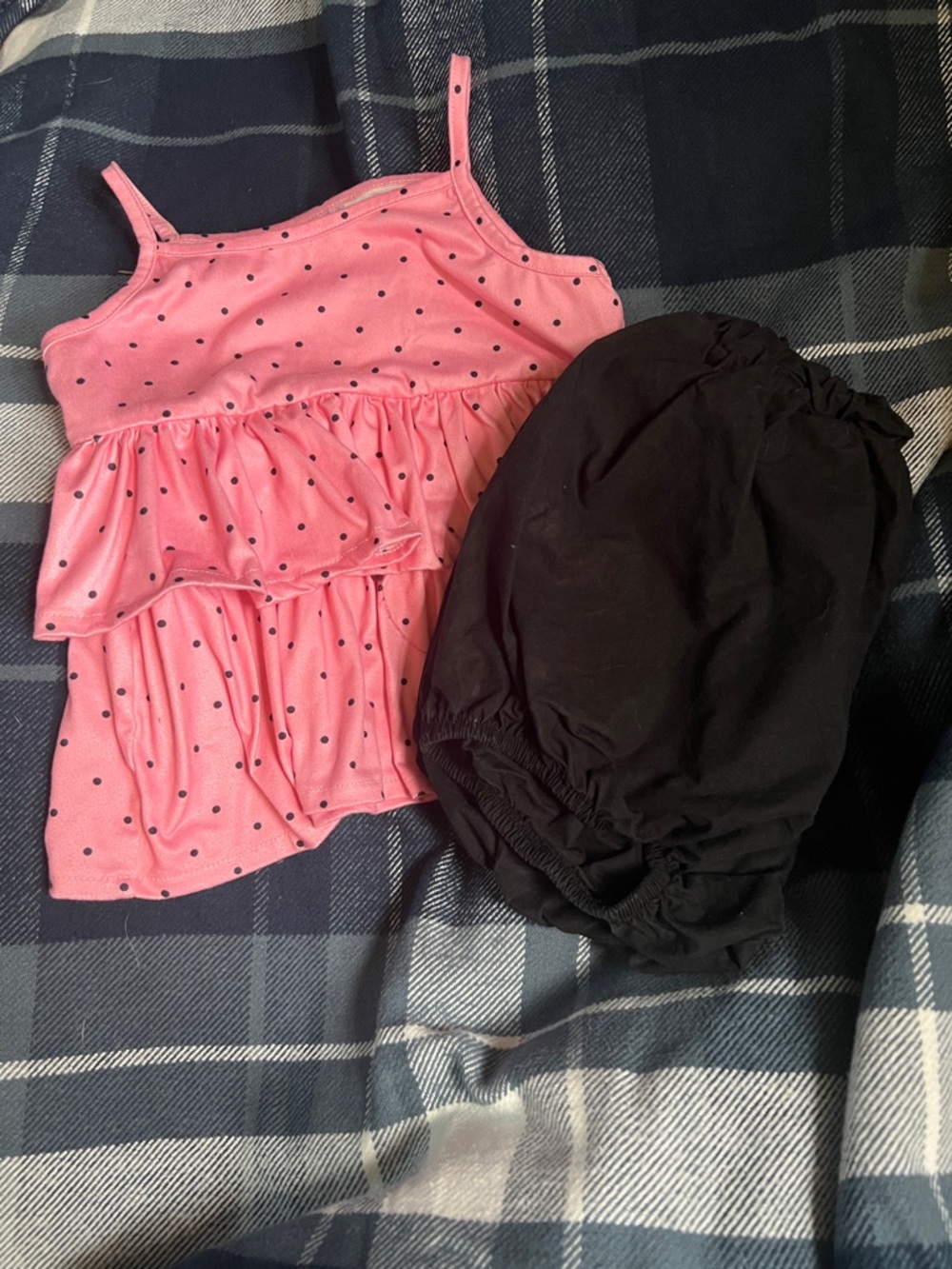 Sparkle In Pink - Pink Polka Dot Ruffle Tank with Black Bloomers sz XL